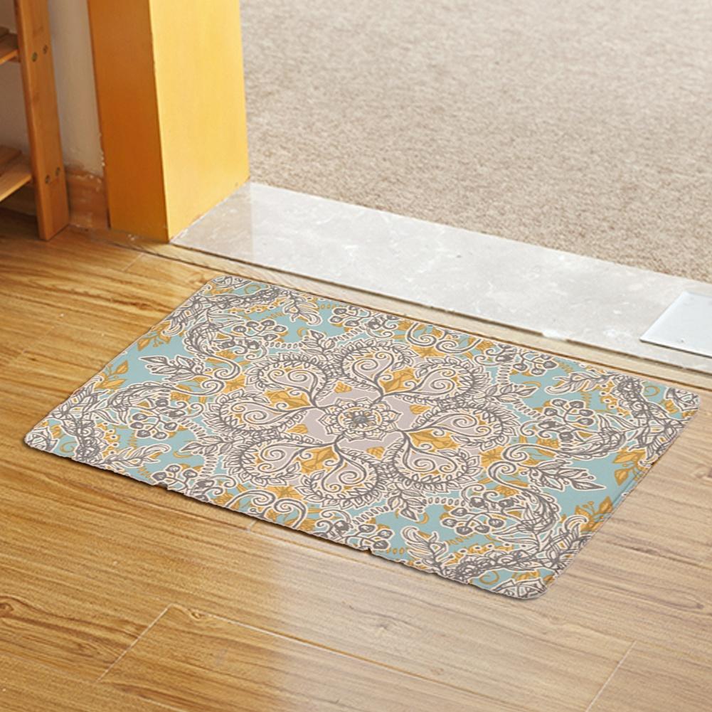 Retro Flower Style Soft Flannel Doormat Kitchen Mat Anti Slip Water Absorb Carpet 40*60cm (1)