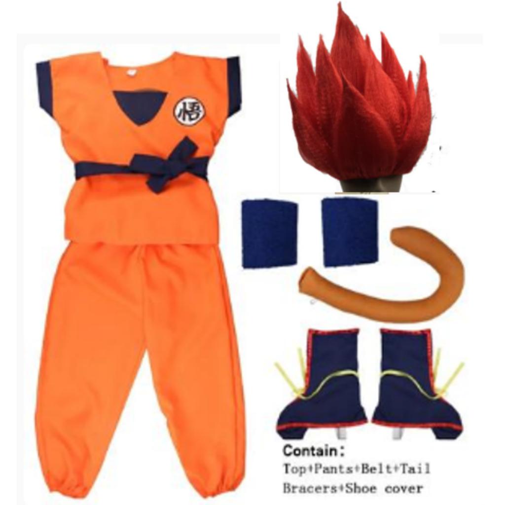 Kids Anime Son Goku Cosplay Costumes Krillin Training Clothes Superhero Outfits with Super Saiyan Wig Comic Con Party Costume