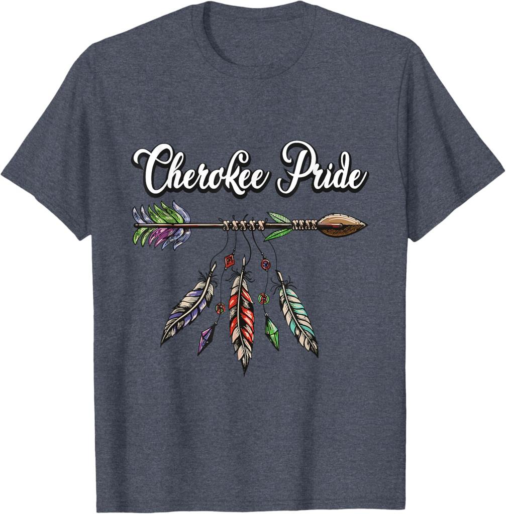 Cherokee Stolz Federn Indianer T-Shirt Baumwolle Vintage Herrenbekleidung Oberteile Lässige Grafik-T-Shirts Camisas Streetwear