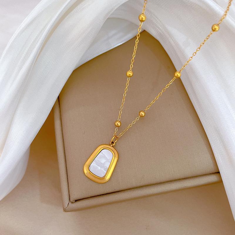 Bead Square Shell Personalized Minimalist Furnace Real Gold Necklace Female Collarbone Chain