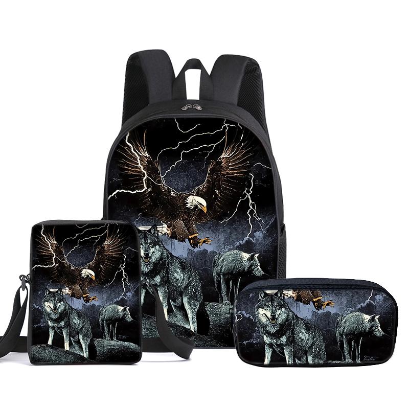 Wolf Kinderrucksack mit Umhängetasche Federmäppchen Schultasche Für Jungen/Mädchen Bestes Geschenk 3D Cartoon Schüler Schultaschen