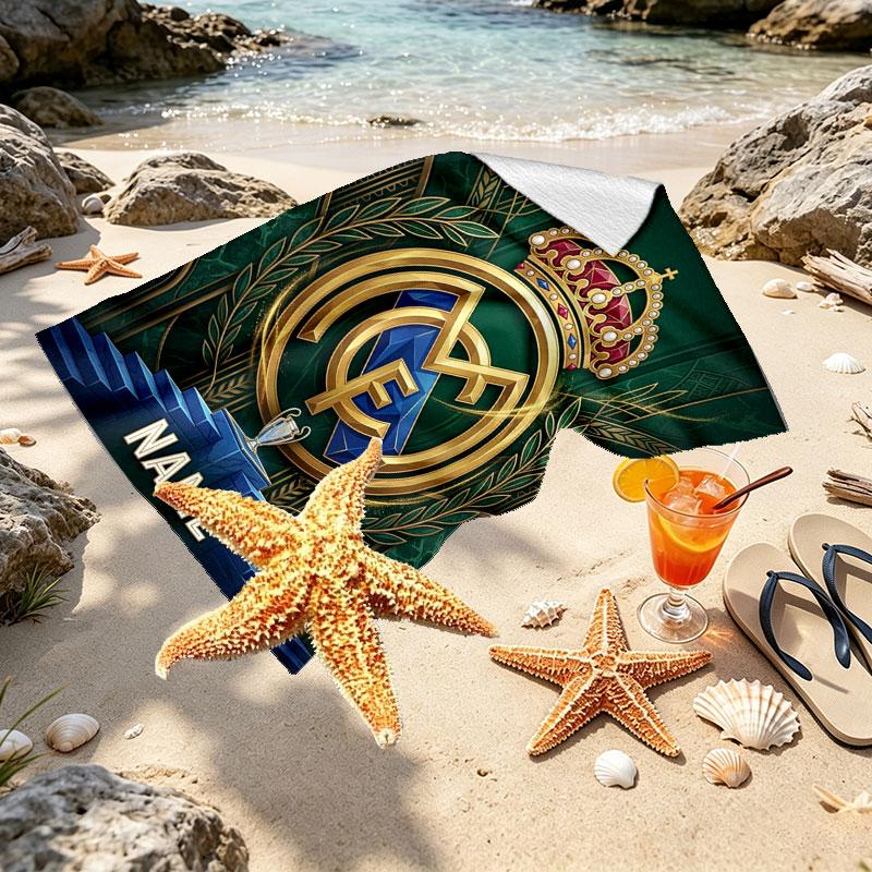 Custom Name Personalized Real Madrid CF Print Beach Towel, for Trip Camping Beach Party Home Decor, Birthday Gift for Family & Friends