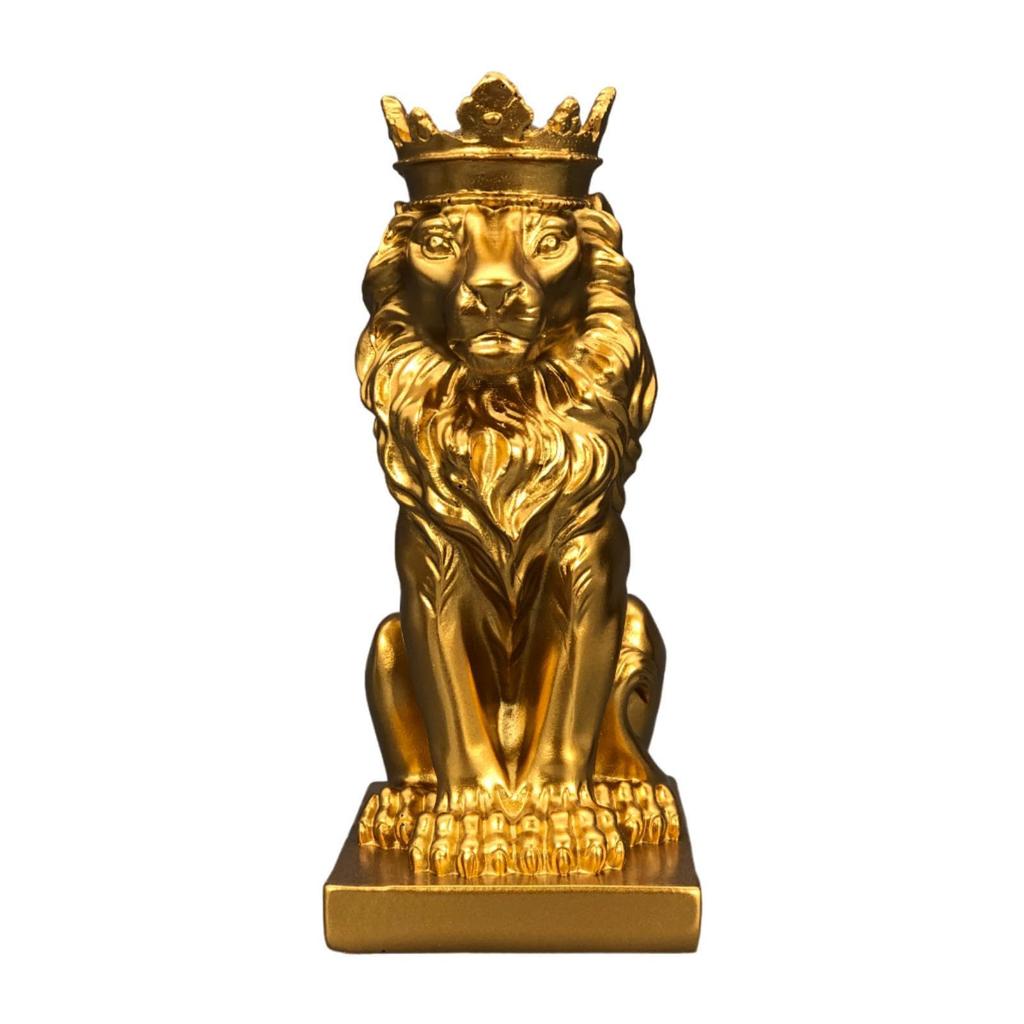 Lion with Crowned Statue Resin Table Decoration Ornament 14.5cm for Home and Office Decoration Unique
