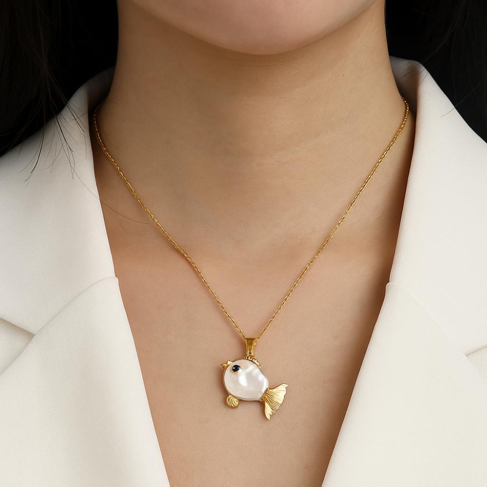 

Cute Little Fish Ear Stud Whale Marine Style Necklace Fashion Clownfish Pearl Necklace Beach Style 12