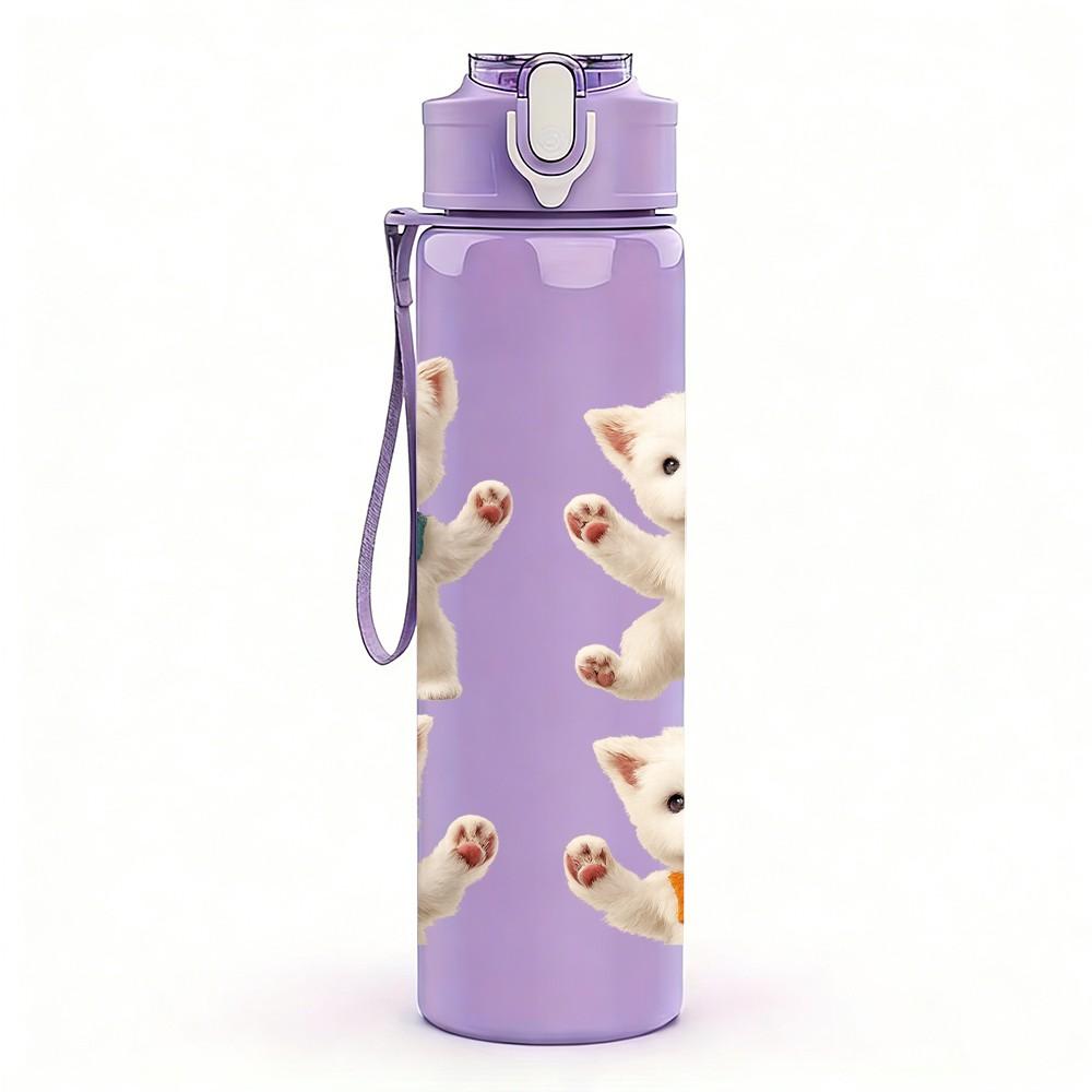 1 PZ Zampa di Cucciolo Bianco Rialzata 750ml Plastica Colorata Borraccia Sportiva Tappo a Vite con Cannuccia Anti-perdita Adatta per Sport Ufficio Uso Domestico