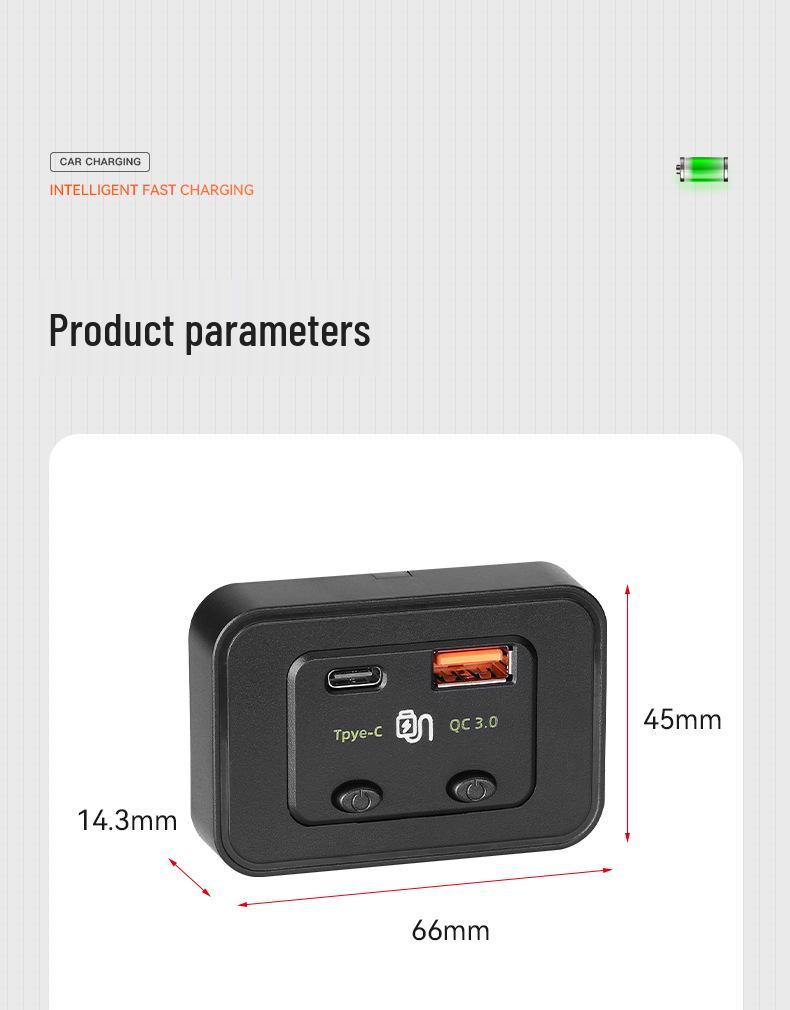 48W Dual Switch Fast Charge Car Charger with PD & QC for 12V/24V Vehicles