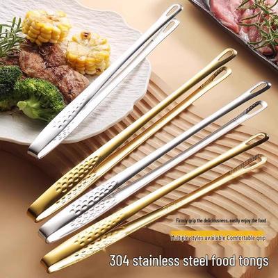 304 Stainless Steel Non-Slip Korean BBQ Tongs for Bread, Steak, and Buffet Use