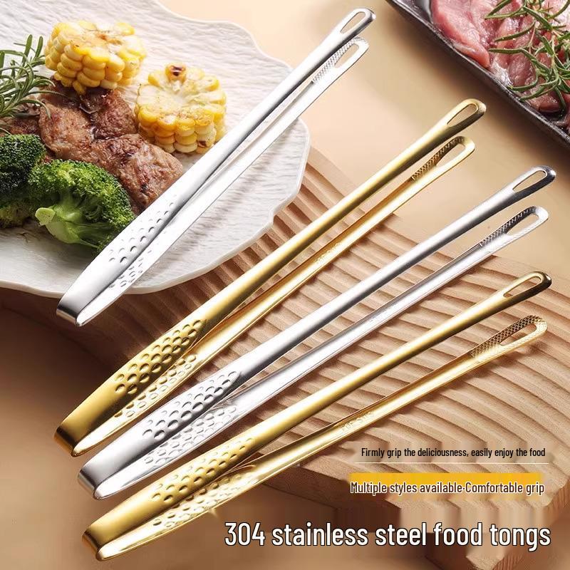 Korean BBQ Stainless Steel Kitchen Tongs for Barbecue, Steak, Fruit, Ice, and Frying