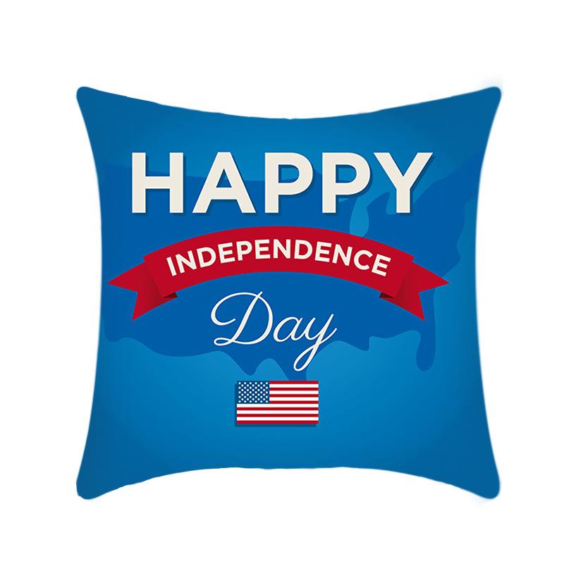 Independence Day Throw Pillow Cover Blue Theme Plush Print Sofa Bed Car Cushion Cover Without Core
