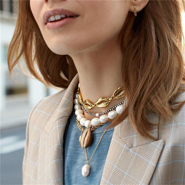 

bls-miracle Fashion Multi-layer Shell Imitation Pearl Necklace For Women Boho Gold Color Necklaces & Pendants Vintage Zircon золотой