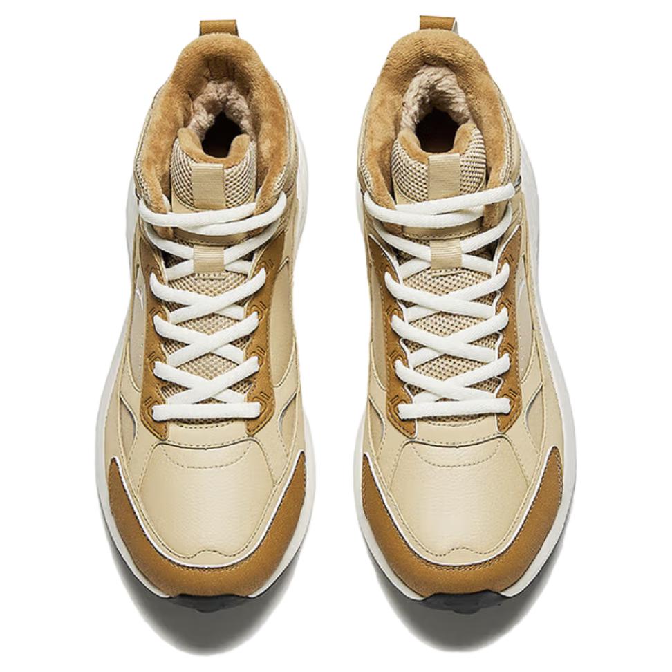 Anta Tazhou Fabric Synthetic Leather Plush Comfortable Non-Slip Wear-Resistant High-Top Casual Shoes Men Sneakers Beige Brown 912448910-1