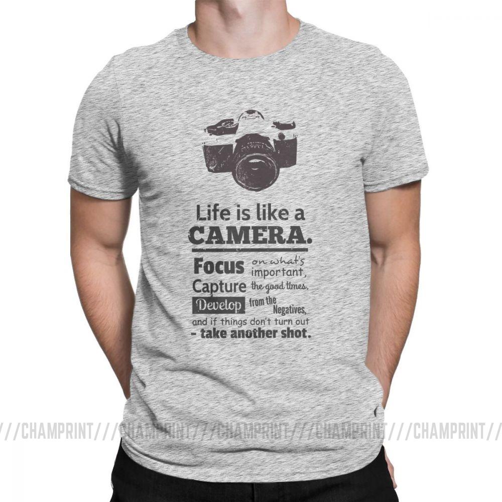 Vintage Chic Life Is Like A Camera TShirts for Men Cotton T Shirt Photographer Short Sleeve Tees Plus Size Clothing