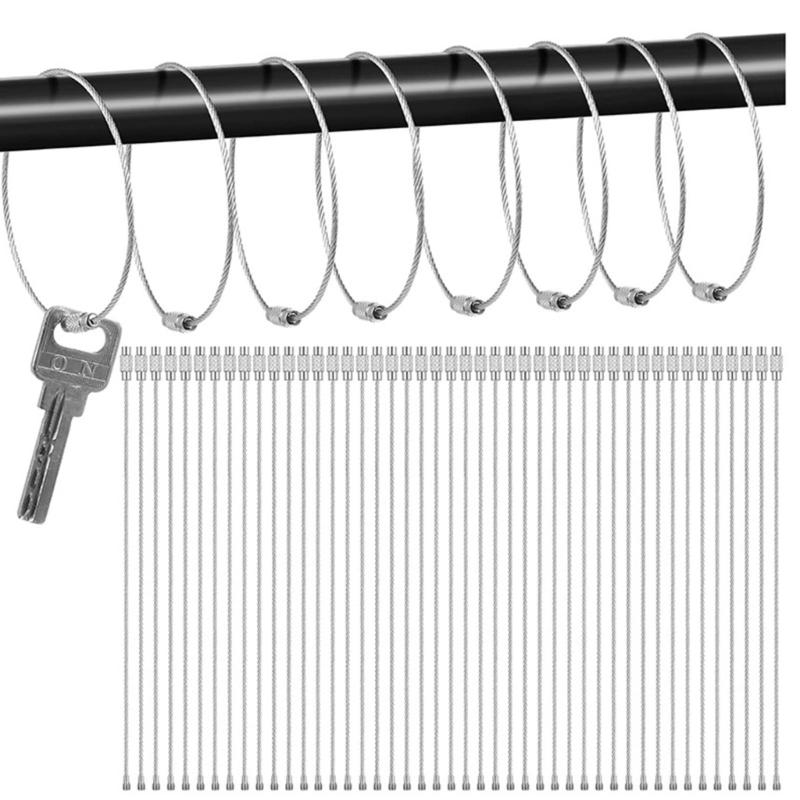 60Pcs Stainless Steels Wire Keychains Rings Circle Metal Keychains Label Rope Braided Steels Chain Heavy Luggage Label Rings