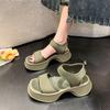 Fashion Trendy Thick Bottom Sandals 2024 Summer New Sport Style Slope Heel One Word Casual Comfortable Women's Sandals Zapatos De Mujer