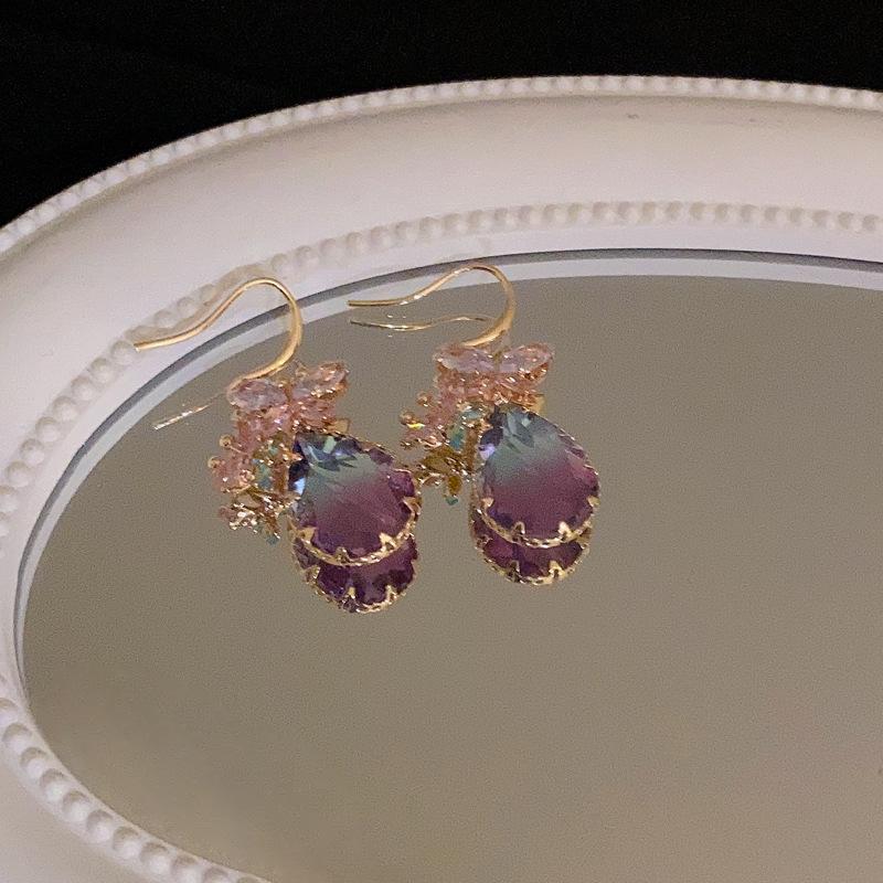 Korean fashion zircon butterfly water drop ear hook light luxury niche earrings earrings temperament high-end earrings women