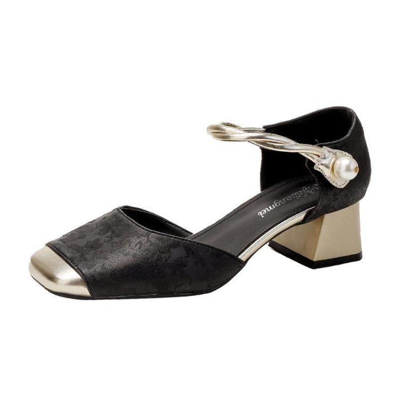 Retro Square-toe High-heeled Shoes New Single Shoe Thick Heel Shoes for Women