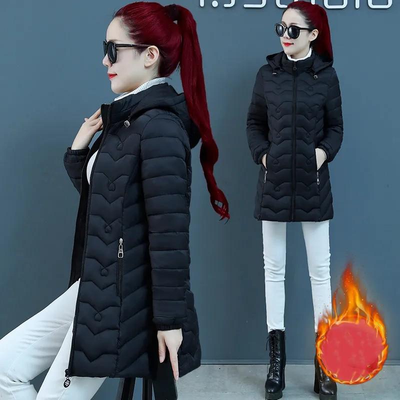 

Женская осенне-зимняя теплая куртка с длинным рукавом, с капюшоном, для среднего возраста, больших размеров, приталенная, с хлопковой подкладкой, топы 4XL