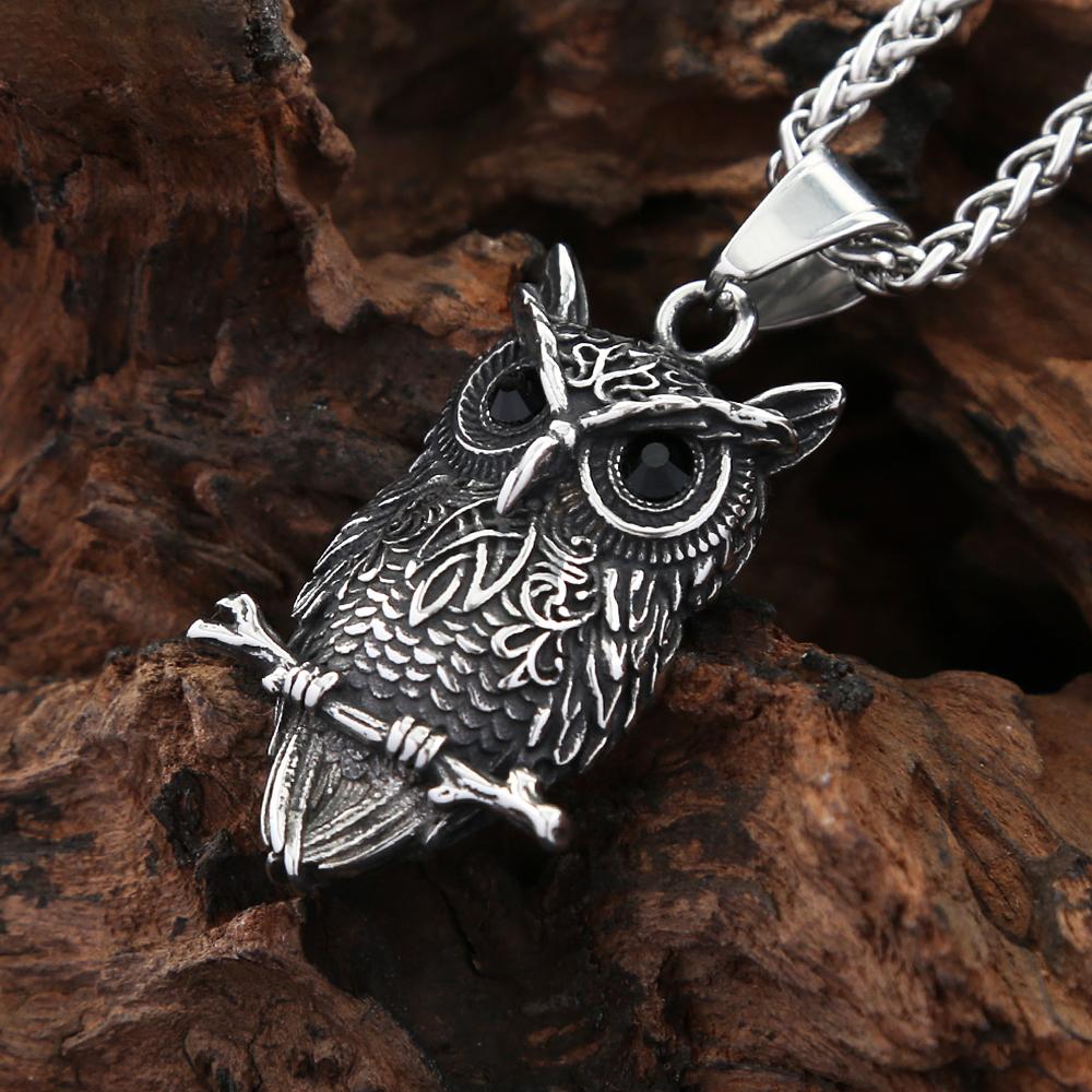 Punk Vintage Edelstahl Eule Anhänger Halskette Hip Hop Tier Amulett Halskette für Männer Frauen Schmuck Geschenk Dropshipping