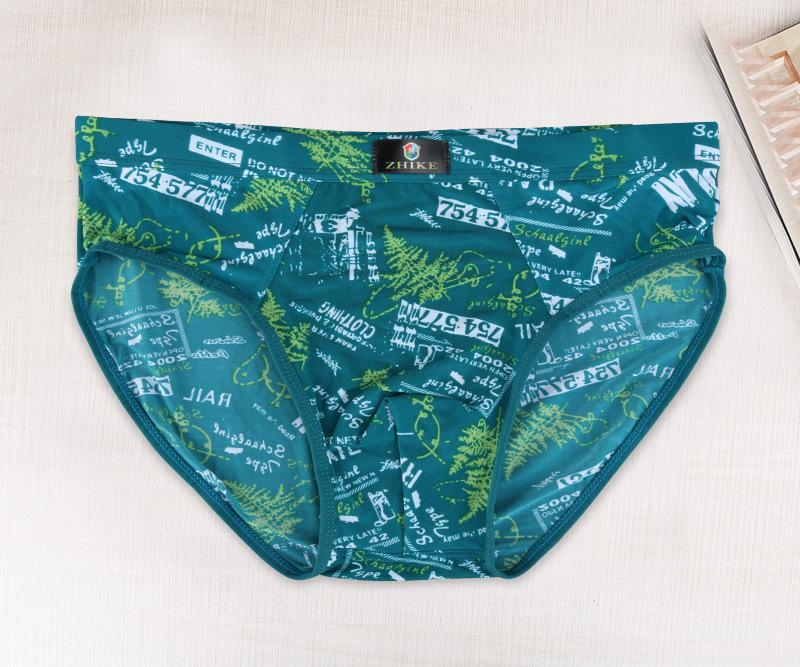 Ice Silk Men's Triangle Underwear Summer Breathable Summer Sexy Mid Waist Print Underwear