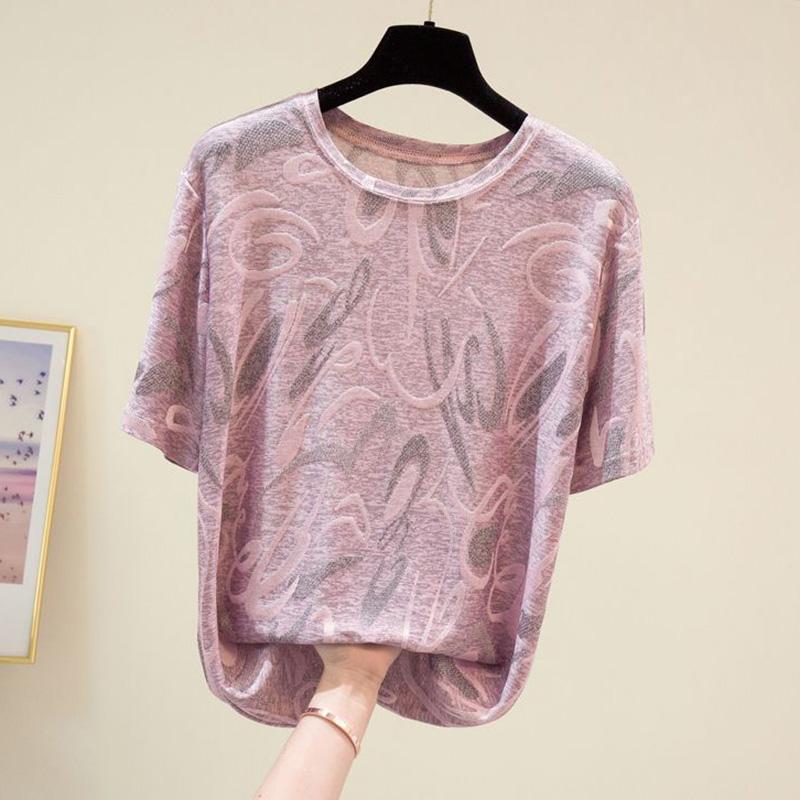 T-shirt Women Versatile Summer Casual Large Size Loose Round Neck Pullover Short-sleeved Tops
