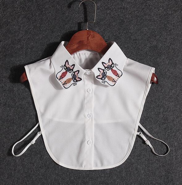 Women's Fake Collar Shirt White Fake Collar Women Detachable Collars Embroidery Cotton False Collar Shirt Col Amovible Femme