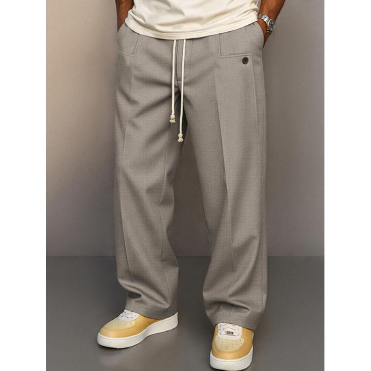 

2026 New Fashion Solid Color Lace-Up Trousers for Men, Casual Loose Straight-Leg Pants XXXL світло-сірий колір
