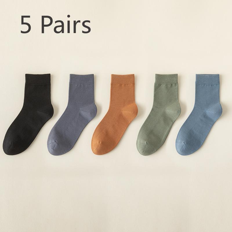 

5 пар мужских весенне-летних новых дышащих сетчатых дезодорирующих чулок из чистого хлопка без косточек, однотонных деловых чулок 5 Pairs