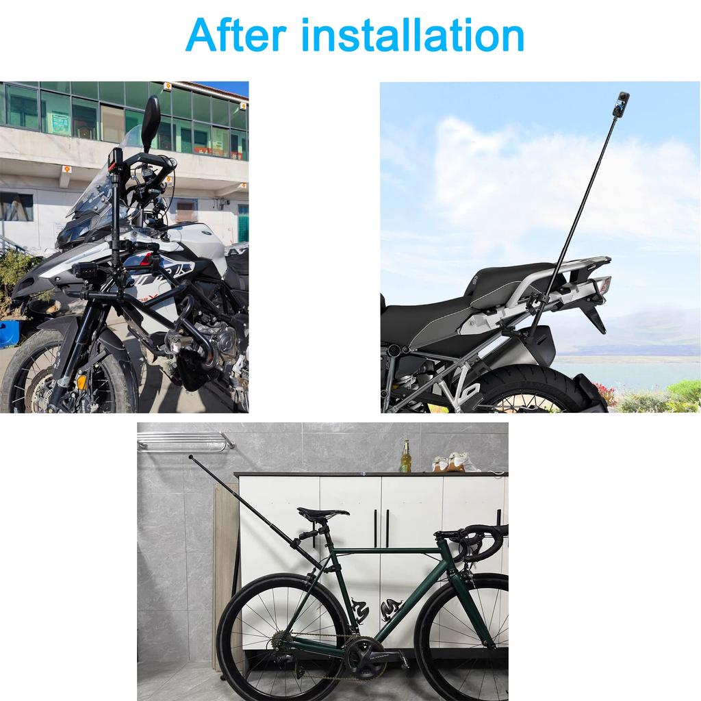 PellKing Motorcycle Handlebar Clamp Mount Invisible Selfie Stick for Insta360 X GO 3 Cameras 61" X5, X4, X3, X2, ONE, RS, R,