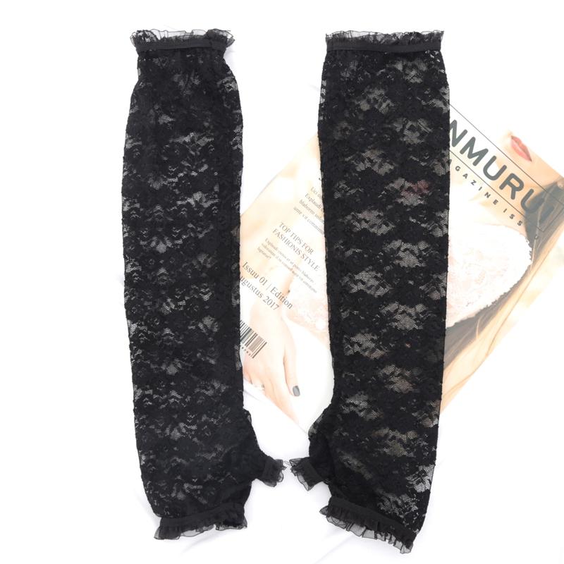 

Women Lace Arm Cover Sleeve Fishnet Mittens UV Protection Arm Cuffs Fingerless Driving Gloves JK Lolita Kawaii White Gloves length-40cm чёрный