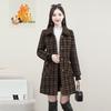 2025 Autumn/Winter Women's Mid-Length Plaid Wool Coat with Thickened Velvet