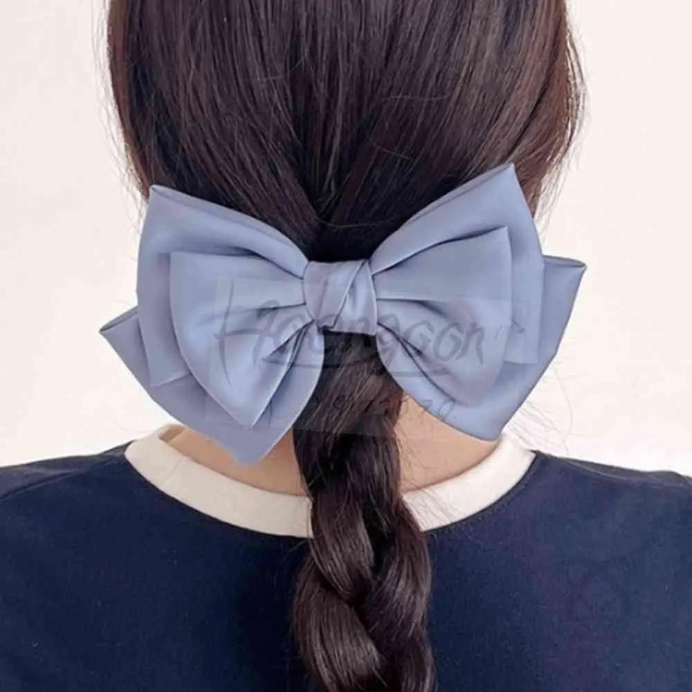 Silk ribbon hair clip, blue large ribbon clip, ribbon hair clip, hair ribbon