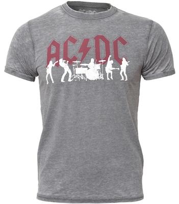 AC DC T-Shirt Offiziell Rotes Logo Band Silhouetten Burnout Neu Grau
