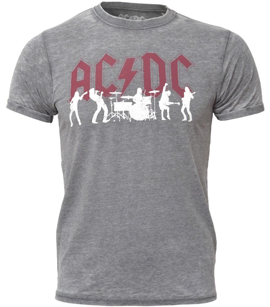 AC DC T Shirt Official Red Logo Band Silhouettes Burnout New Grey