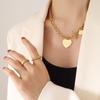 European American Hip Hop Heart Pendant Necklace, Thick Gold-Plated Titanium Steel Chain (P886).