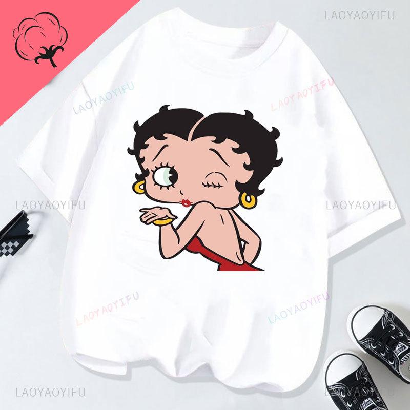 New Fashion BettyBoop T Shirt Kawaii Cotton Crewneck 2000s Clothes Y2k Women Shoujo Girl Style Creativity Tee