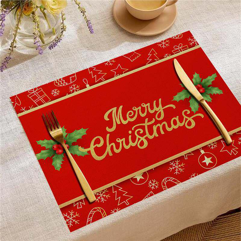 Christmas Digital Print Heat-Resistant Linen Placemat: European and American Birthday Party Table Decor