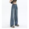 Korean Style High Waist Wide Leg Jeans - Women's Retro Pleated Loose Straight-Leg Pants for Spring & Autumn