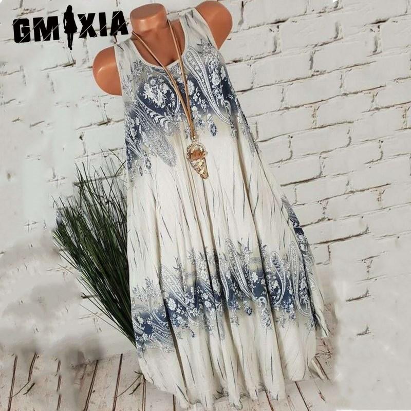 

GMXIA Женское летнее платье без рукавов с цветочным принтом и круглым вырезом XL бежевый