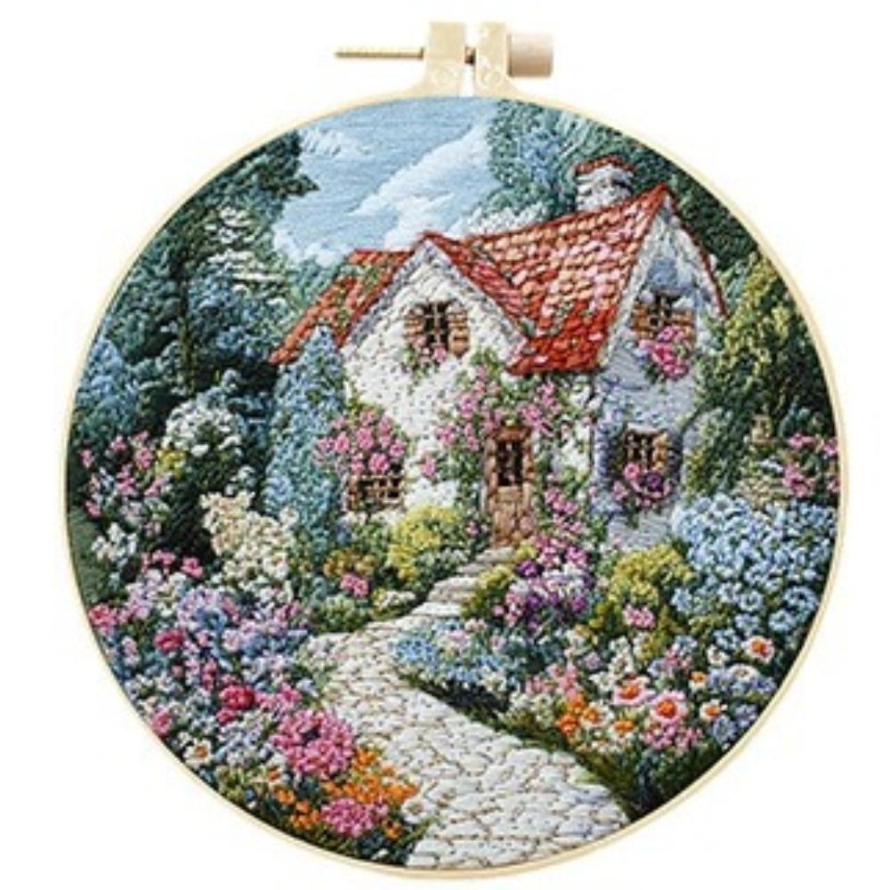 1 Set Garden and Patio DIY Embroidery Material Kit, Suitable for Beginners, Includes Tools, Stitch Tutorials, and Fabric Material Packs