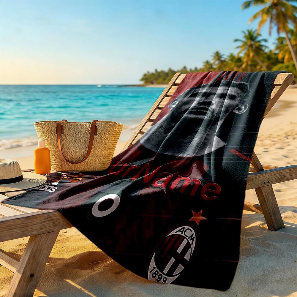 Ac Milan Customize Text Beach Towel High Absorbency & Quick-Dry Suitable for Swimming Gym Camping Yoga Vacation