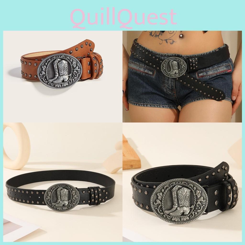 Punk Belt Leather Buckle With High Heel Shoe Design Circular Buckle Rivet Decor