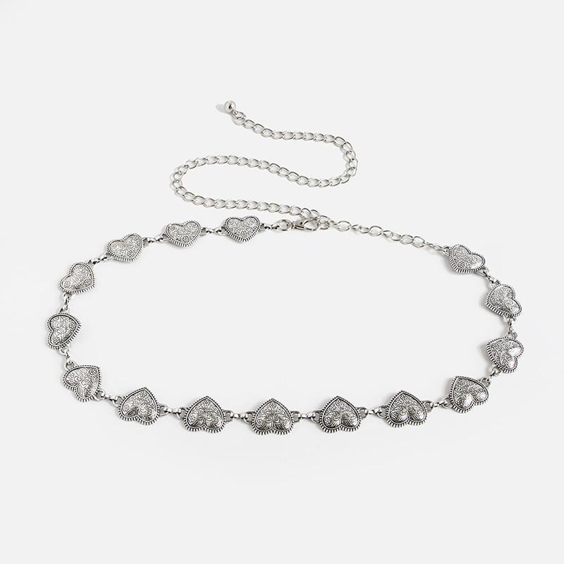 Vintage Love Heart Metal Carved Waist Chain Women Festival Waist Accessories