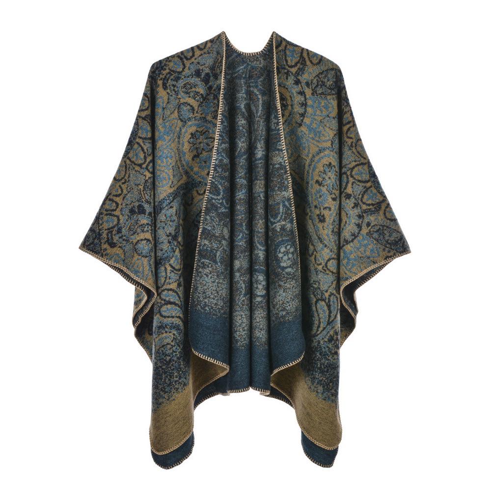 Autumn/Winter Double-Sided Slit Shawl - Leopard Print & Polka Dot Warm Cloak for Women