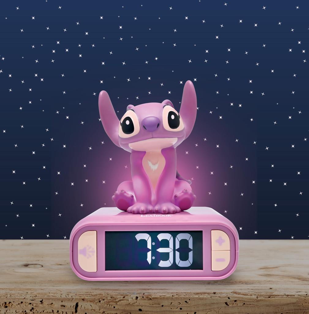 Disney Angel Night Light Alarm Sounds and Backlit LCD Glowing Snooze LEXIBOOK, Stitch, Clock, Melodies, Screen, Light,