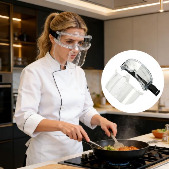 Återanvändbar Ansiktsskärm Helansikts Skyddsmask Klar Stänksäker Ansiktsmask Anti-dimma Säkerhetsglasögon för Matlagning Slipning Skärning