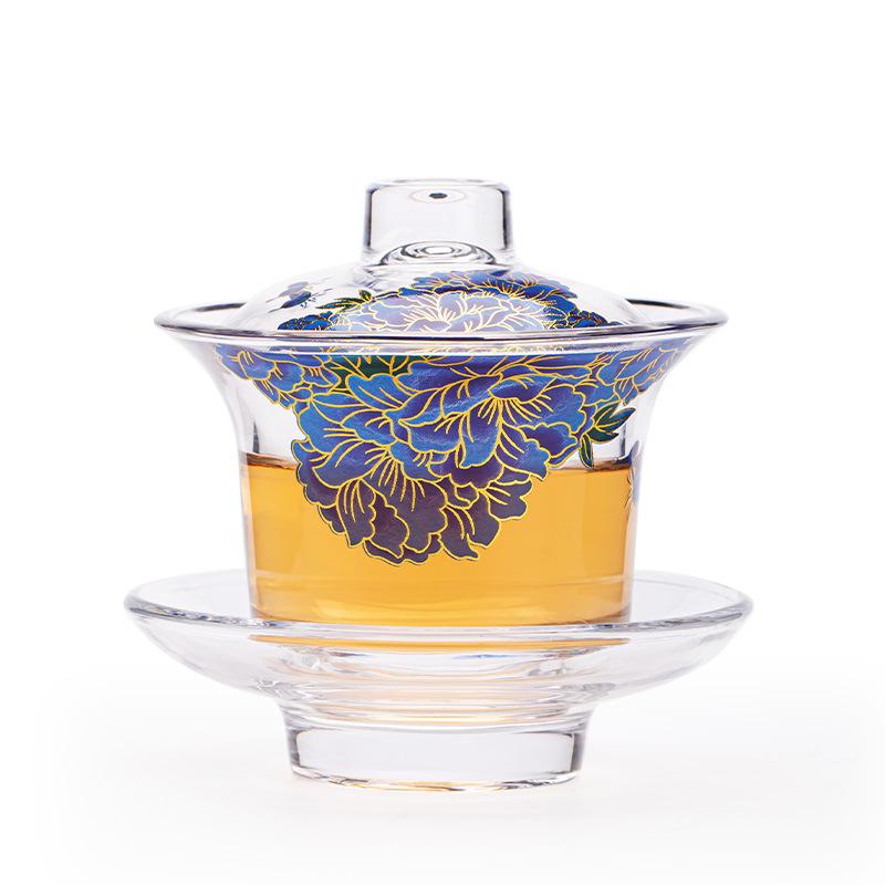 150ml Thickened Glass Crystal Texture Gaiwan Vintage Tea Tureen Tea Bowl With Lid Kit Tea Brewing Cover Bowl Drinkware Ornaments  200ml