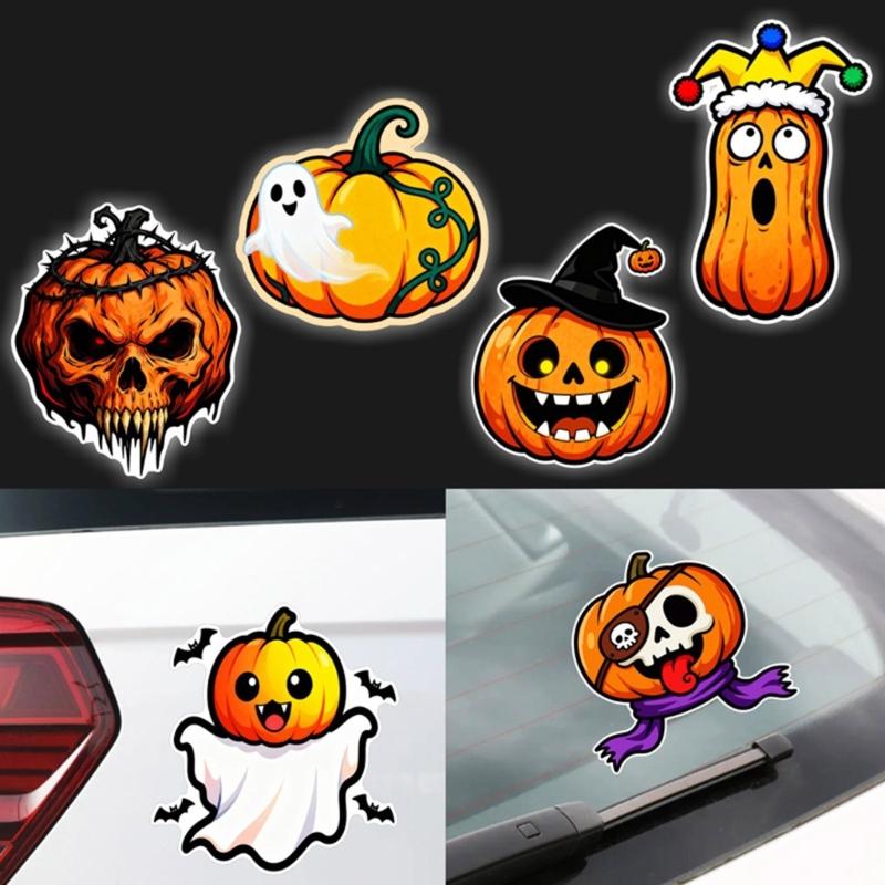 Creative Pumpkin Vehicle Stickers Weatherproof Adhesive Decals For Cars Trucks Halloween Theme Party Decoration