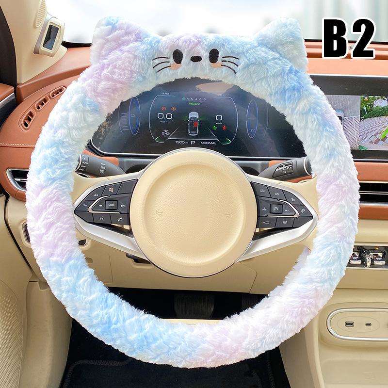 Winter Plush Women's Car Steering Wheel Cover Heated Warm Anti Slip Cute Cartoon Car Handle Cover Universal Car Accessories