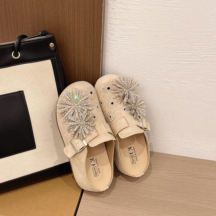 High-heeled Women s Thick-soled Retro-style Head-to-toe Slip-on Shoes 35 бежевый