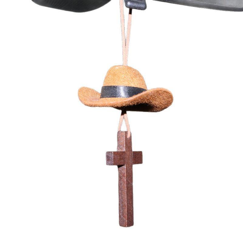 New Love Heart Cross Denim Hat Car Pendant Fashion Car Rearview Mirror Decoration Pendant Car Interior Accessories